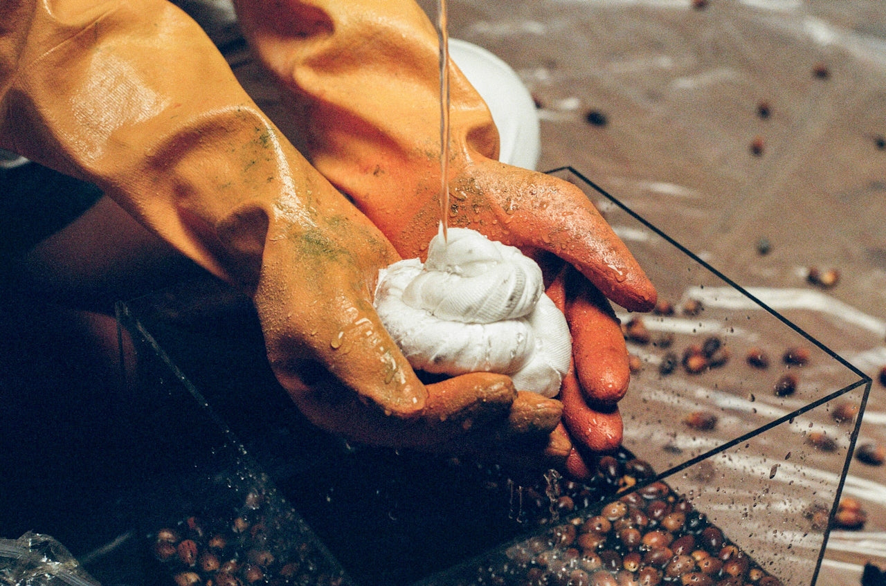 Editorial study of fibres being worked by hand