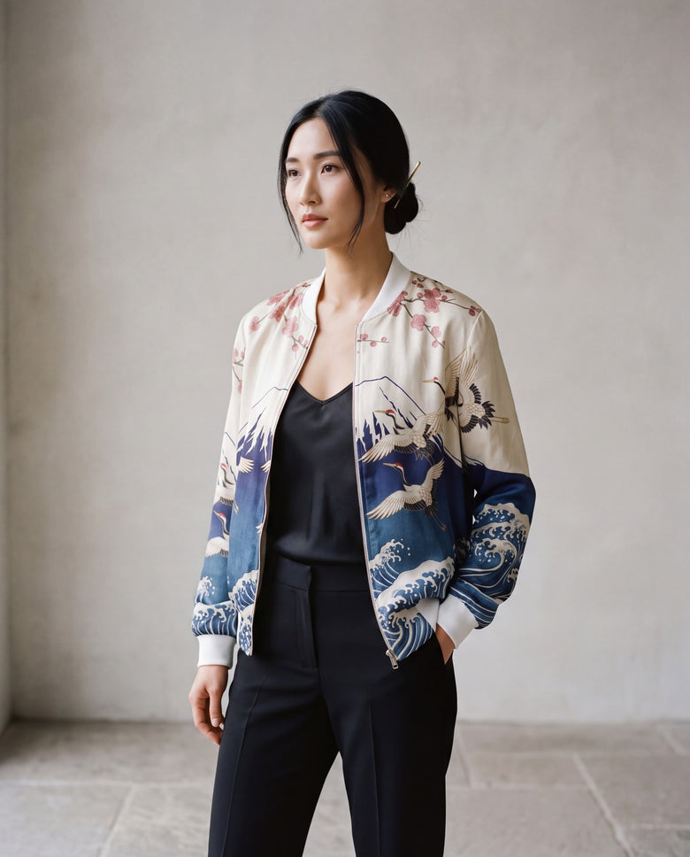 L'Estampe Japonaise Reversible Silk Bomber