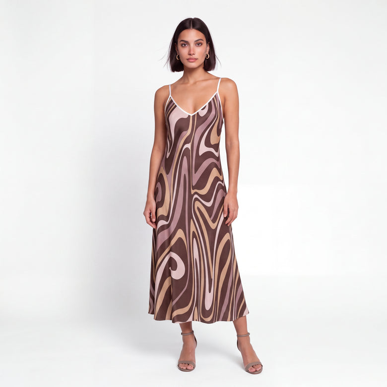 Ondes de Soie Swirl Silk Slip Dress