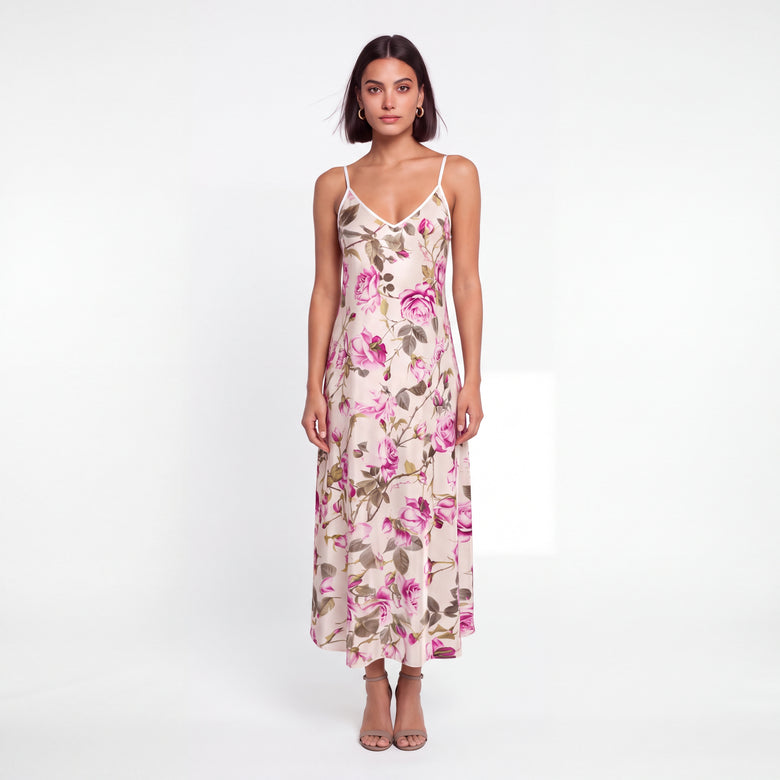 Roseraie de Soie Rose Silk Slip Dress